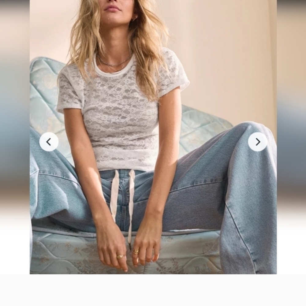 Aerie White Lace Short Sleeve Crew Tee NWT Sz. M Fem Lux Girlcore Beach